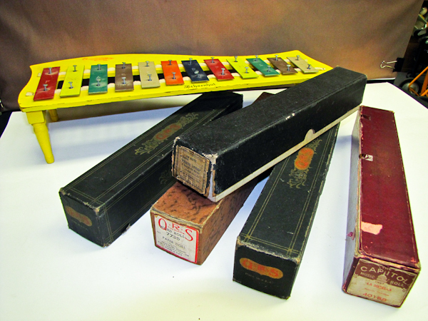 lot 107 image: Vintage player piano rolls & childs xylophone