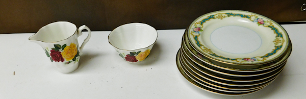 lot 135 image: Royal Grafton Fine bone china cream and sugar, Noritake dessert plates