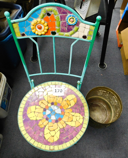 lot 170 image: vintage chair with ceramic mosaic seat with metal planter