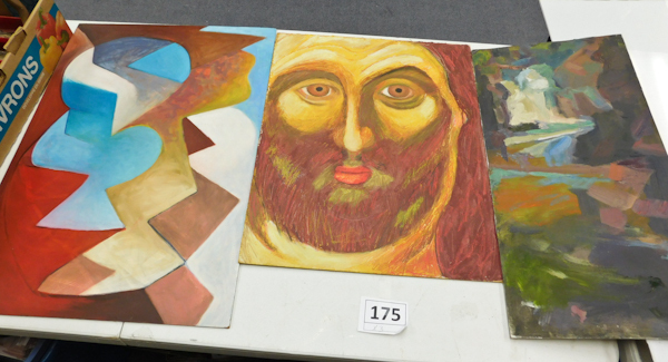 lot 175 image: 3 original oils on masonite board