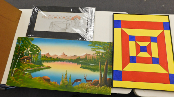 lot 176 image: 3 pieces of art a sketch and two oils
