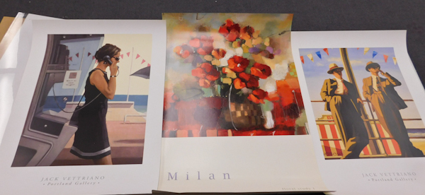 lot 180 image: 3 Posters 2 Jack Vettriano Portland Gallery and 1 Milan poster