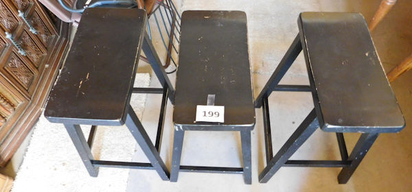 lot 199 image: 3 wood saddle seat stools