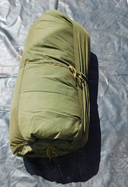 lot 206 image: vintage sleeping bag rolls up and ties closed very heavy duty zipper