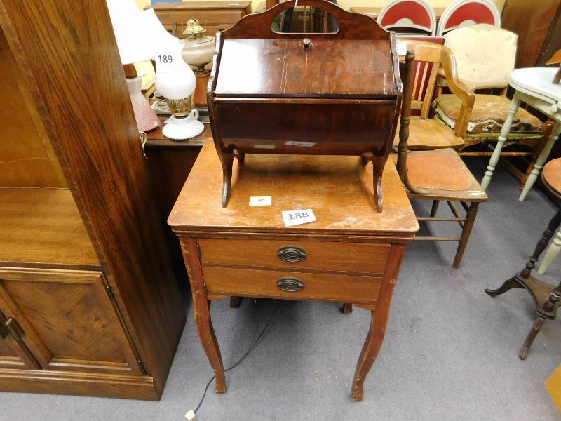 lot 188 image: White Rotary sewing machine in a wooden cabinet and also a sewing box