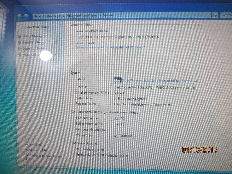 lot 313 image: HP model IQ524 computer, works but touchscreen does not function properly.  Windows 7 installed, 200 GB RAM Intel Core 2 Duo CPU T6400  2 GHz