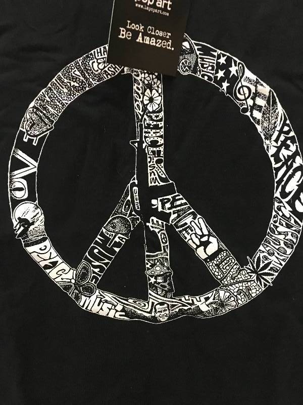 Misses Long Sleeve T-Shirt - Peace, Love, & Music size small