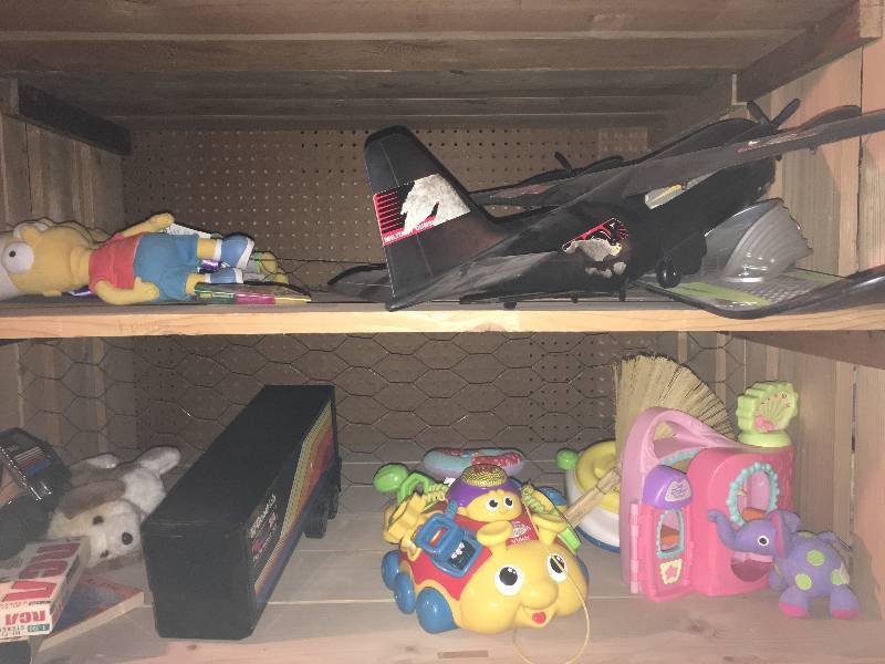 shelf full of toys