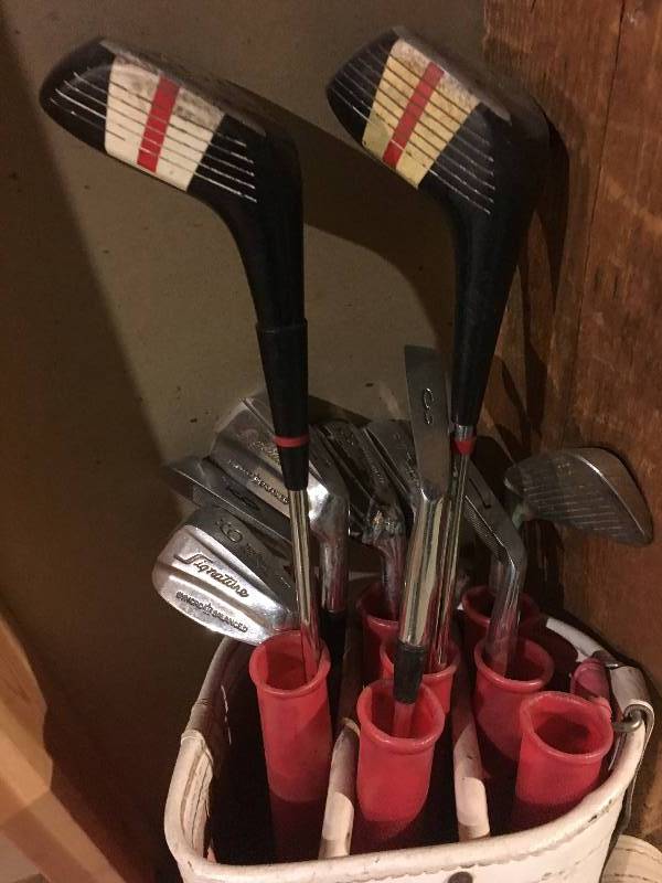 pink golf bag with clubs