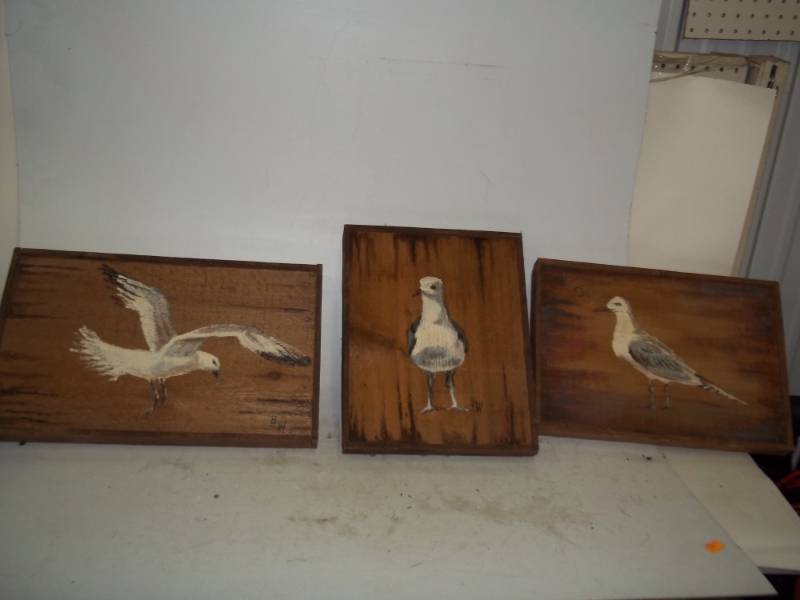 lot 401 image: 3 wood backed paintings
