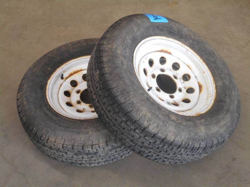 lot 6 image: Set Of (2) Goodyear Marathon ST2257515 Tires On 6-Lug 15 Wheels, Good Tread