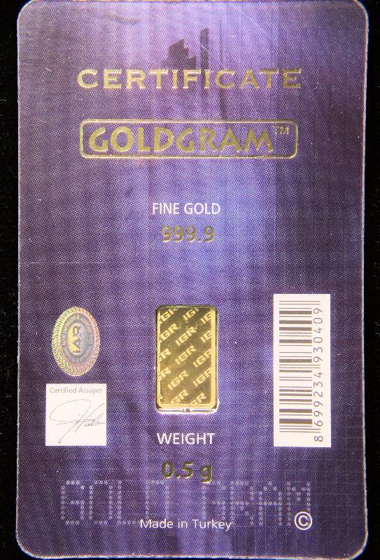 12 GRAM .999 FINE GOLD SEALED BY ISTANBUL GOLD REFINERY