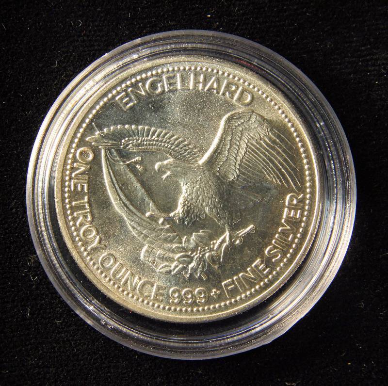 1 TROY OZ. .999 FINE SILVER 1985 ENGELHARD PROSPECTOR IN AIRTITE HOLDER