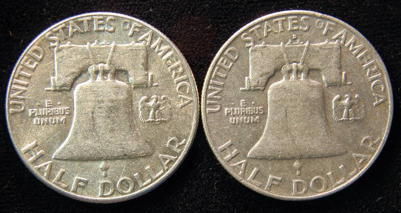 GROUP OF 2 FRANKLIN SILVER HALF DOLLARS AS PICTURED