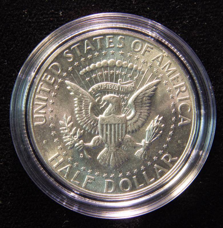 1964-D KENNEDY SILVER HALF DOLLAR UNC. IN AIRTITE HOLDER