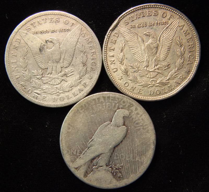 GROUP OF 3 US SILVER DOLLARS AS PICTURED