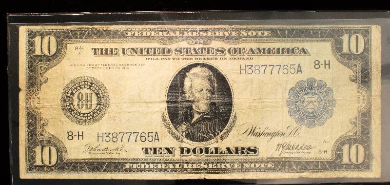 1913 $10 LARGE SIZE FEDERAL RESERVE NOTE ANDREW JACKSON | APRIL 20th ...