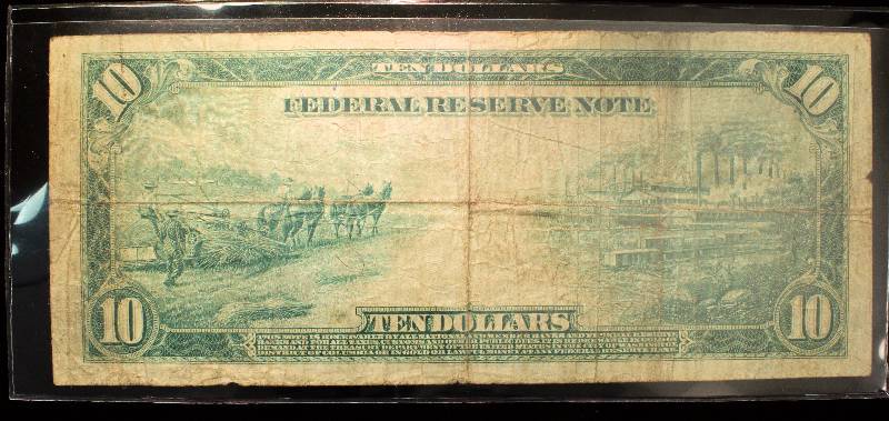 1913 $10 LARGE SIZE FEDERAL RESERVE NOTE ANDREW JACKSON