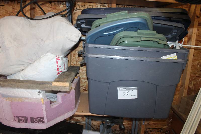 lot 99 image: Shelf Lot Including Storage Bins, Power Washer, Wire