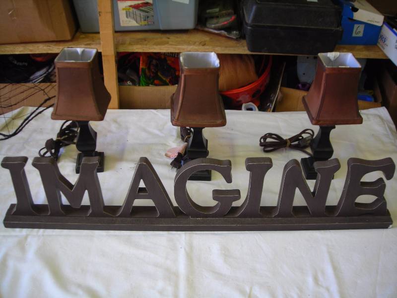 lot 9 image: 32 Inch Imagine, 3-Small Lamps With Shades