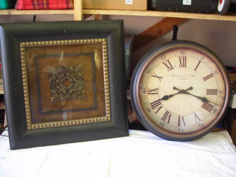 lot 10 image: 23x23 Heavy Metal Wall Decor, Sterling & Noble Clock