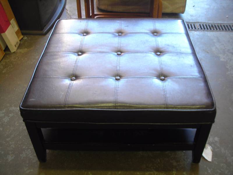 lot 13 image: Square Button Tufted Ottoman With Lower Shelf