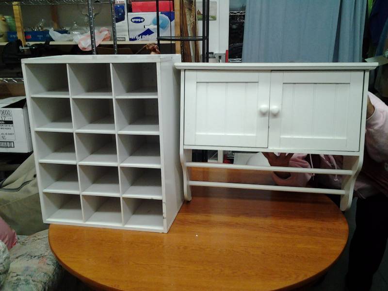 lot 26 image: White Wall Cabinet & White Pigeon Hole Cabinet 24x19
