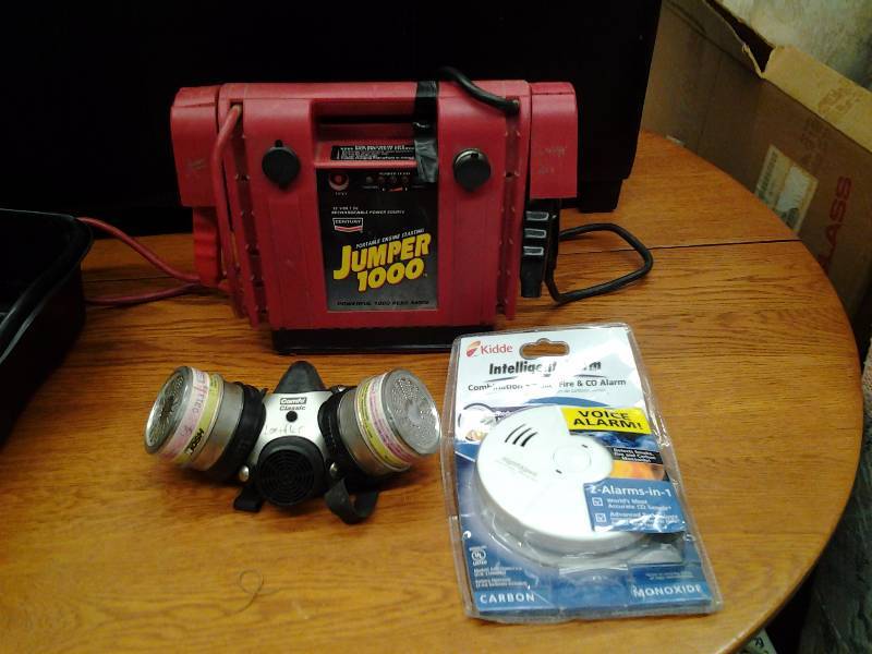 lot 61 image: New Smoke & CO2 Alarm, Respirator, Car Jumper Pack ()