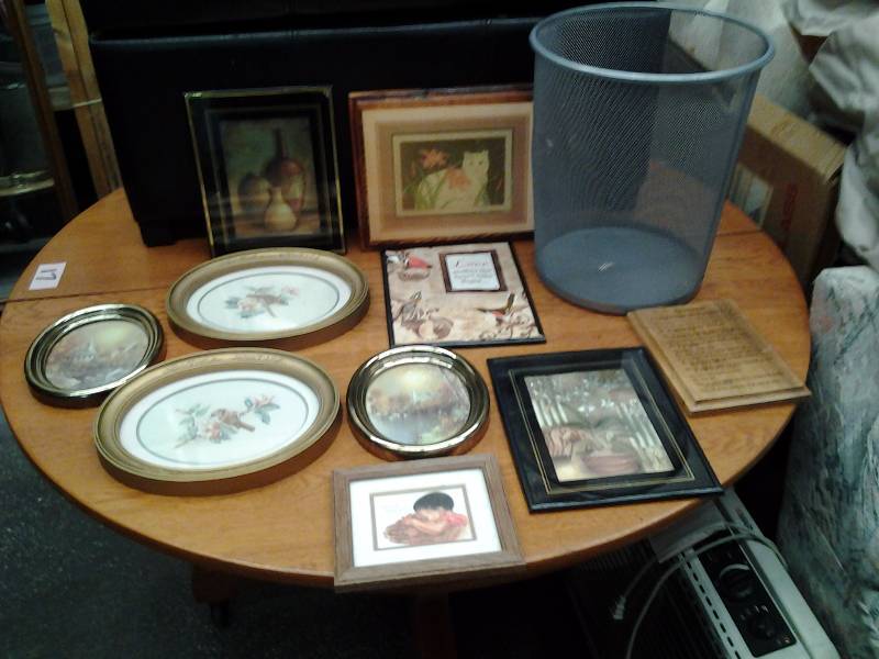 lot 87 image: Waste Basket, Assorted Pictures & Frames