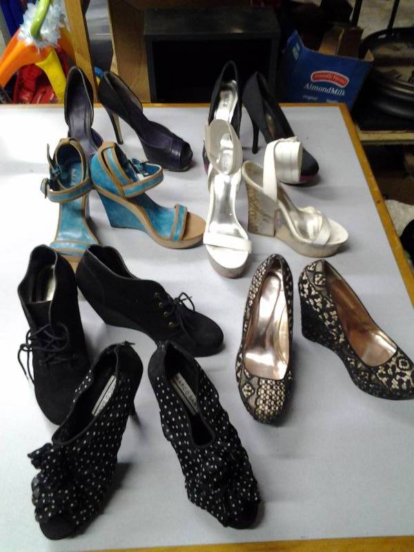 lot 100 image: 7-Pair Ladies High Heels & High Wedge Shoes Size 8 & 8-12