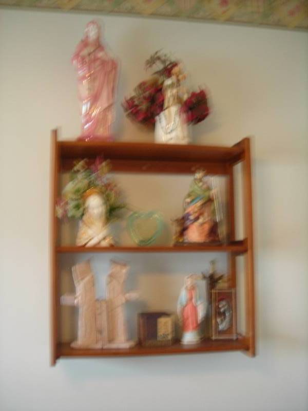 lot 20 image: 3-Tier Shelf With Religious Figurines-Need Phillips Screwdriver To Remove