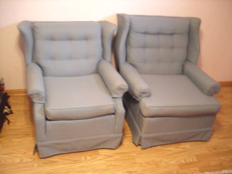 lot 32 image: His & Hers Upholstered Wing Back Chairs