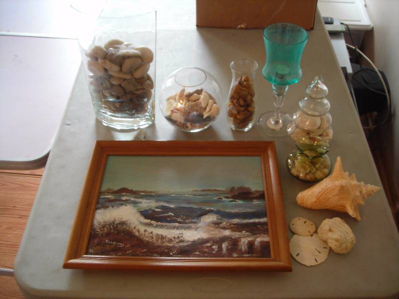 lot 39 image: Ocean Picture, Assorted Containers Of Sea Shells & Rocks