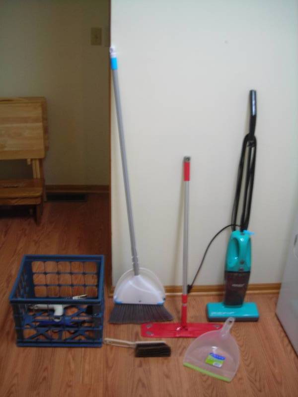 lot 48 image: Cleaning Supplies, Vacuum, Broom, More