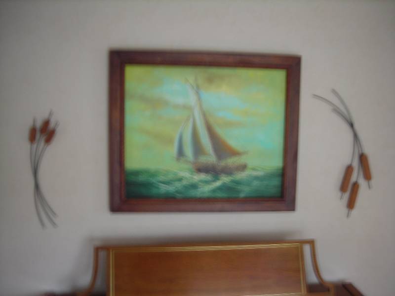 lot 60 image: Sailboat Painting 23x27 With Cat Tails