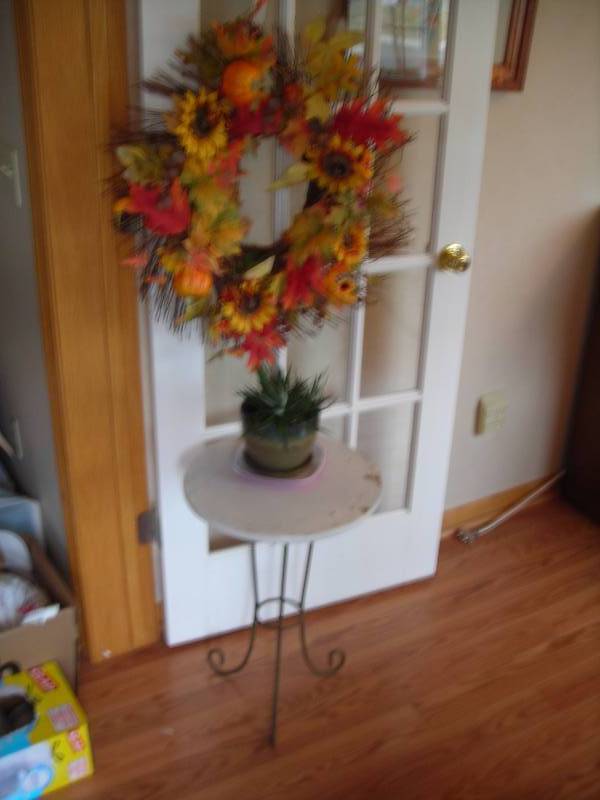 lot 63 image: Small Round Table, Sunflower Wreath, Succulent Plant
