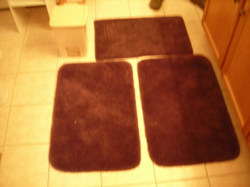 lot 70 image: 3-Purple Rugs, 1-Trash Can