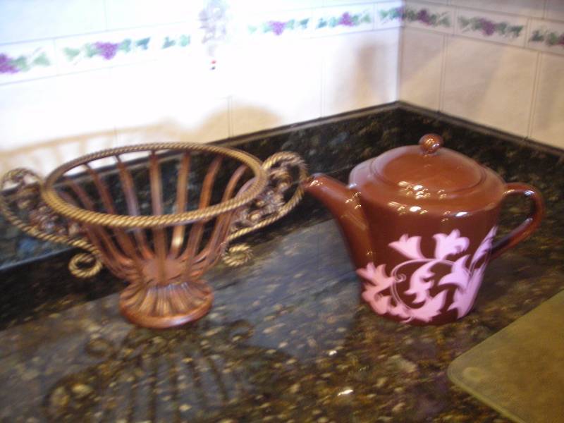 lot 99 image: Tea Pot Cookie Jar, Heavy Metal Basket