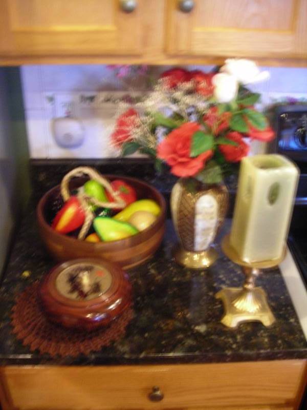 lot 118 image: Brass & Alabaster Inlay Vase, Candle Sticks, Large Wood Bowl