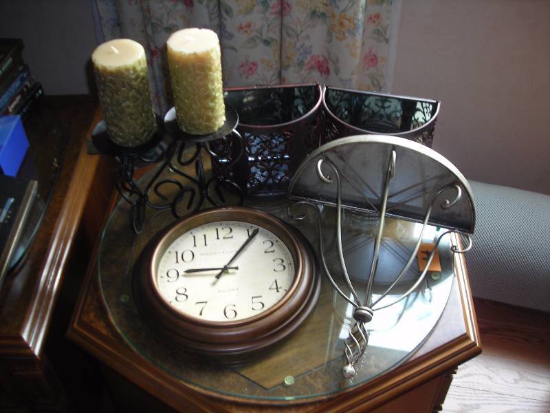 lot 122 image: Clock, Candles, Wall Shelf & Pair Of Sconces