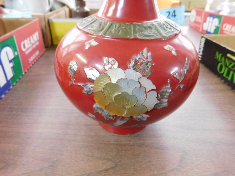 vintage enameled inlay asian motif vase