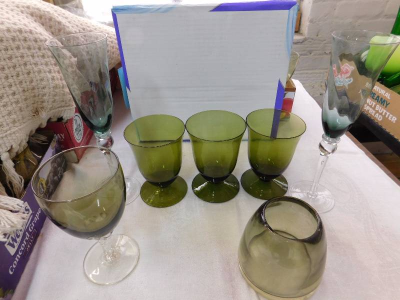 smoky green glass items