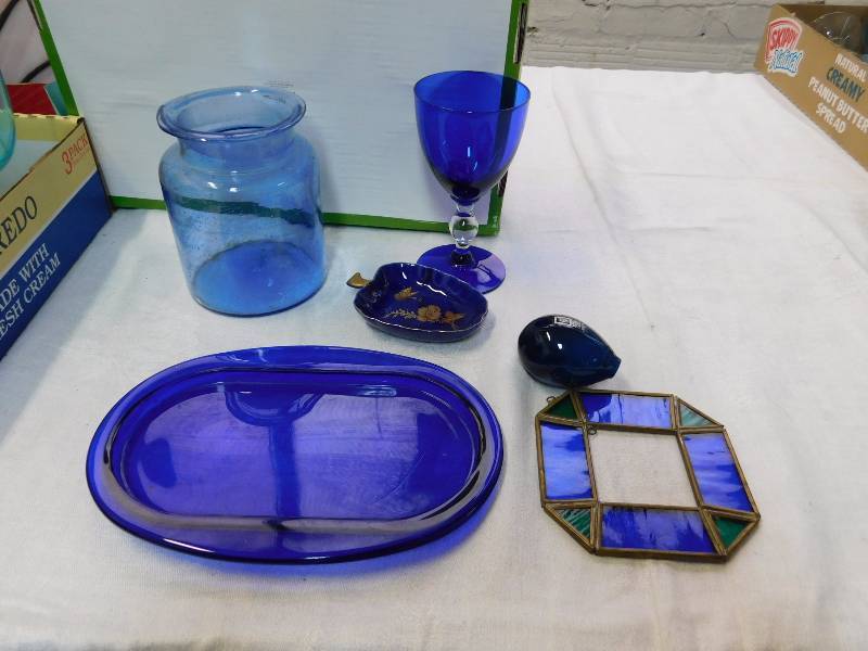 dark blue and cobalt glass items