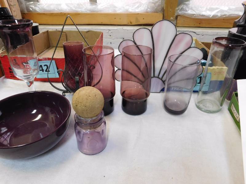 purple amethysist colored glass dcor items