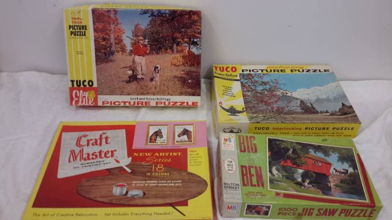 Vintage puzzles and painting