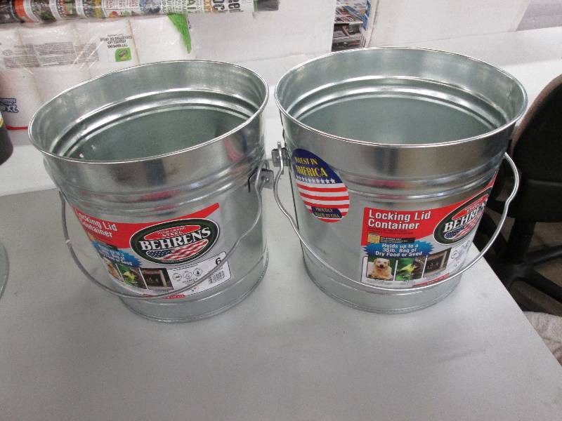 lot 153 image: Lot of 2 Behrens 6 gallon steel buc...