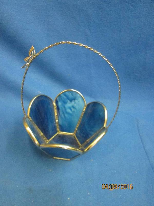 Blue glass butterfly basket with wi...