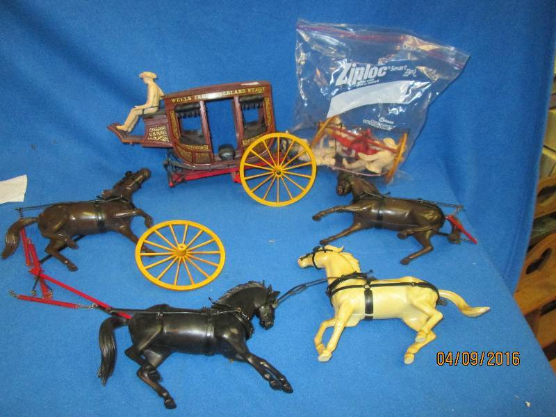Wells Fargo stage coach and horses,...