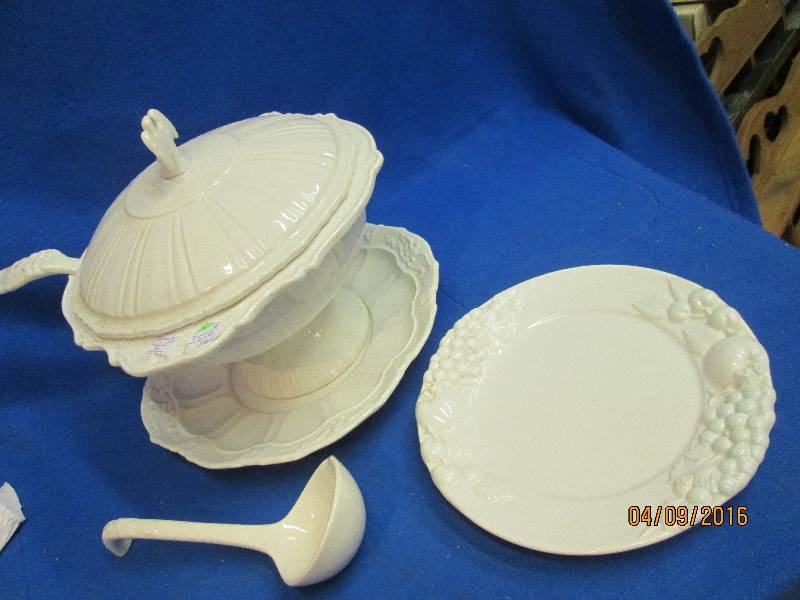 Platter, plate, and punch bowl with...