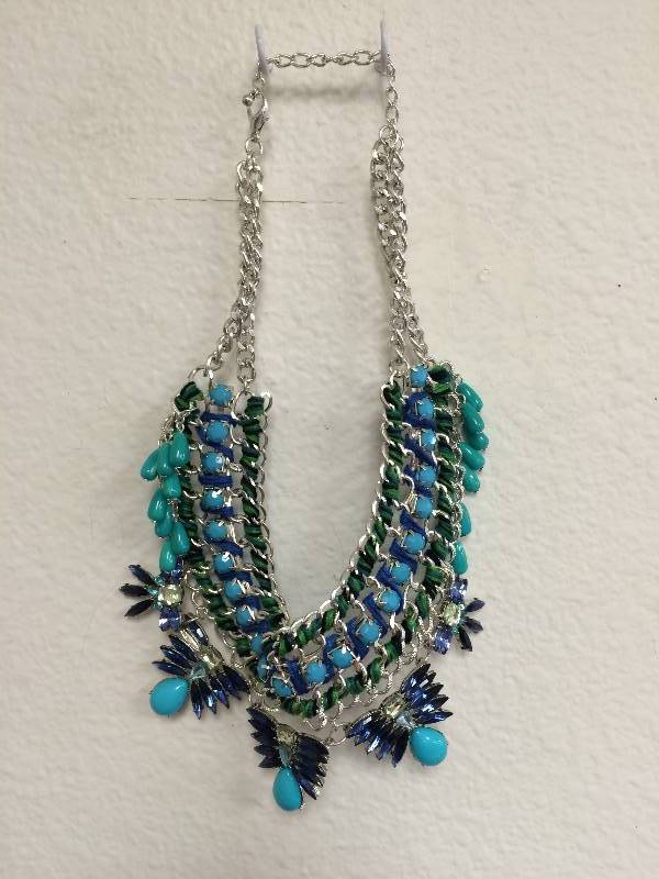 SilverBlue Green Multi Colored Ornate Collar Necklace